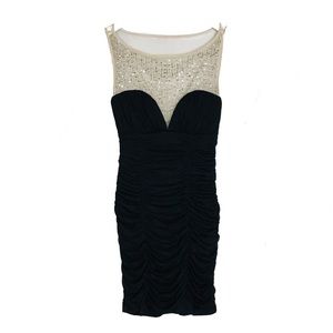 Trixxi Black Cocktail Dress Mesh Sequin Neckline